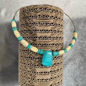 Turquoise and Cream Beaded Necklace